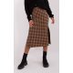 Fusta tip creion, din bumbac, midi, maro cu print negru, crapata pe picior, Aidra 2 - jojofashion.ro