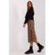 Fusta tip creion, din bumbac, midi, maro cu print negru, crapata pe picior, Aidra 3 - jojofashion.ro