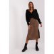 Fusta tip creion, din bumbac, midi, maro cu print negru, crapata pe picior, Aidra 4 - jojofashion.ro