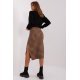 Fusta tip creion, din bumbac, midi, maro cu print negru, crapata pe picior, Aidra 5 - jojofashion.ro