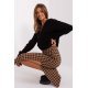 Fusta tip creion, din bumbac, midi, maro cu print negru, crapata pe picior, Aidra 6 - jojofashion.ro