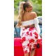 Fusta tip creion midi, alba cu flori rosii, mulata, Kieza Fusta tip creion midi, alba cu flori rosii, mulata, Kieza 3 - jojofashion.ro