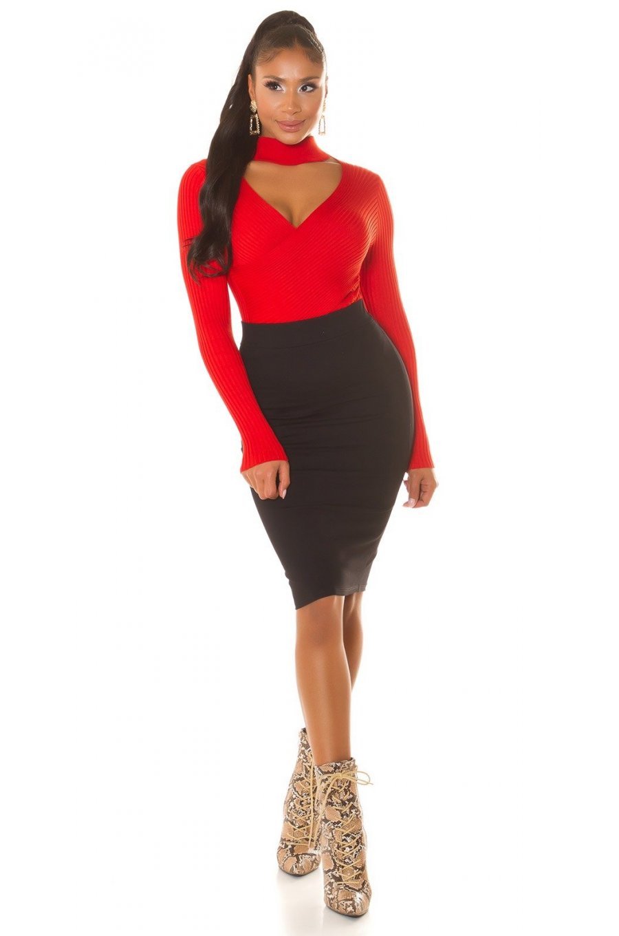 Fusta tip creion, midi, neagra, cu talia inalta, Celia Fusta tip creion, midi, neagra, cu talia inalta, Celia 5 - jojofashion.ro