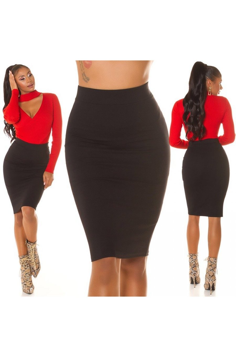 Fusta tip creion, midi, neagra, cu talia inalta, Celia Fusta tip creion, midi, neagra, cu talia inalta, Celia 6 - jojofashion.ro