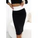 Fusta tip creion, mulata, midi, neagra, cu banda alba in talie, Kysha 2 - jojofashion.ro