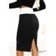 Fusta tip creion, mulata, midi, neagra, cu banda alba in talie, Kysha 3 - jojofashion.ro