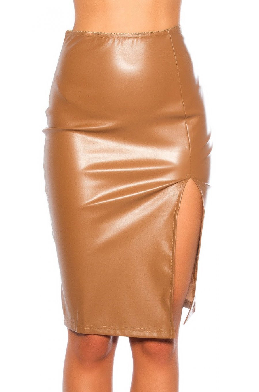 Fusta tip creion, piele eco, scurta, cappuccino, mulata, Heaven Fusta tip creion, piele eco, scurta, cappuccino, mulata, Heaven 1 - jojofashion.ro