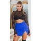 Fusta tricotata, din vascoza, scurta, albastra, cu fermoar, Luane Fusta tricotata, din vascoza, scurta, albastra, cu fermoar, Luane 4 - jojofashion.ro
