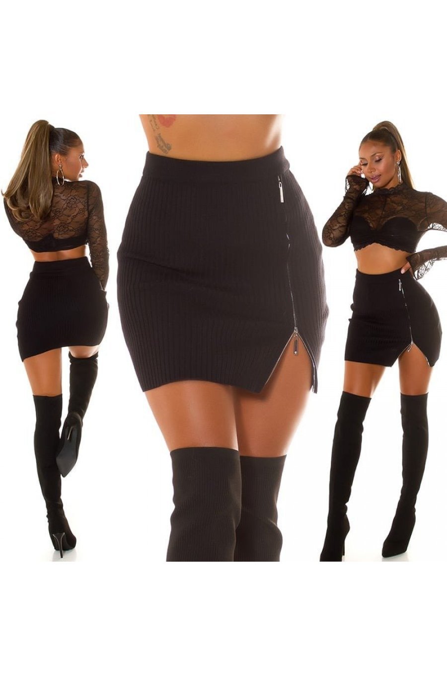 Fusta tricotata, din vascoza, scurta, neagra, cu fermoar, Luane Fusta tricotata, din vascoza, scurta, neagra, cu fermoar, Luane 9 - jojofashion.ro