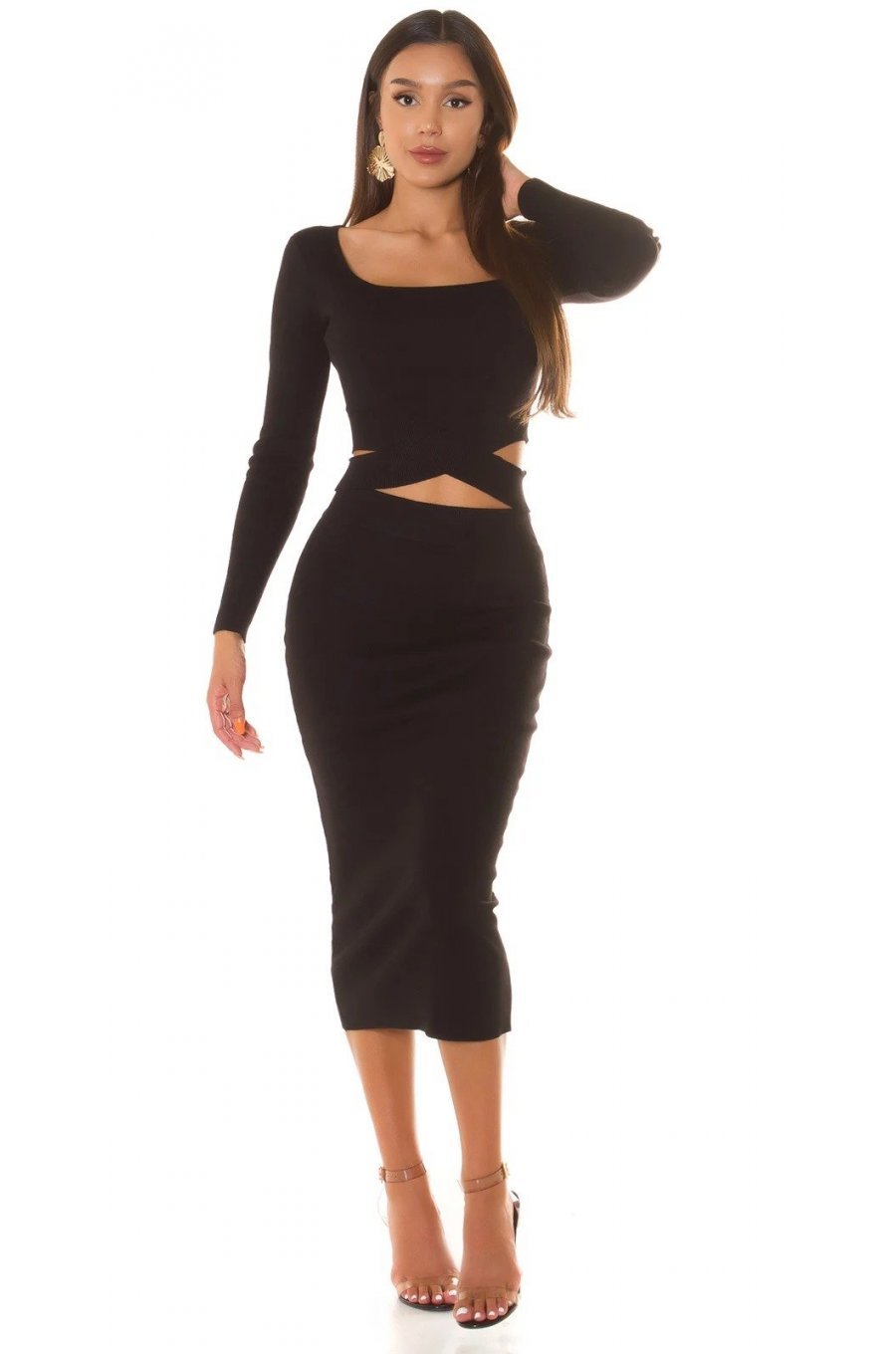 Set elegant fusta si bluza vascoza neagra Kambrija Set elegant fusta si bluza vascoza neagra Kambrija 3 - jojofashion.ro