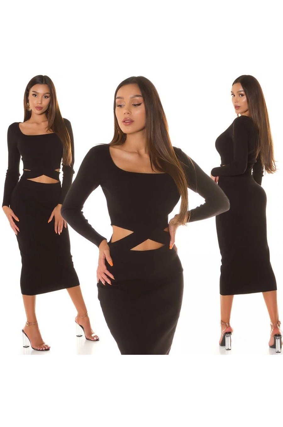 Set elegant fusta si bluza vascoza neagra Kambrija Set elegant fusta si bluza vascoza neagra Kambrija 6 - jojofashion.ro