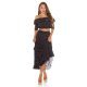 Tinuta din piese, neagra cu bulinute albe, fusta lunga si top, Esmeralda 2 - jojofashion.ro