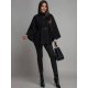 Capa dama din stofa neagra eleganta cu guler inalt si curea Camelya 2 - jojofashion.ro