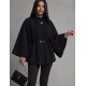 Capa dama din stofa neagra eleganta cu guler inalt si curea Camelya 3 - jojofashion.ro