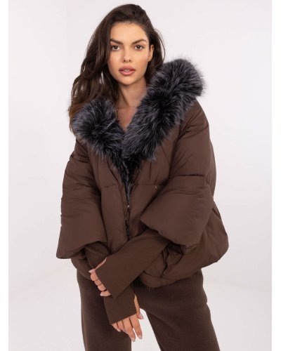 Geci dama, Geaca dama iarna maro cu gluga si blana eco Solenne - jojofashion.ro