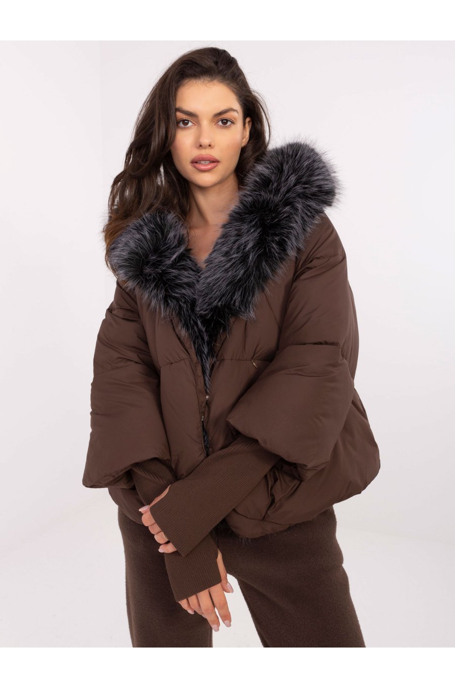 Geaca dama iarna maro cu gluga si blana eco Solenne 1 - jojofashion.ro