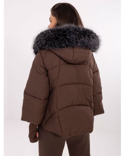 Geci dama, Geaca dama iarna maro cu gluga si blana eco Solenne - jojofashion.ro