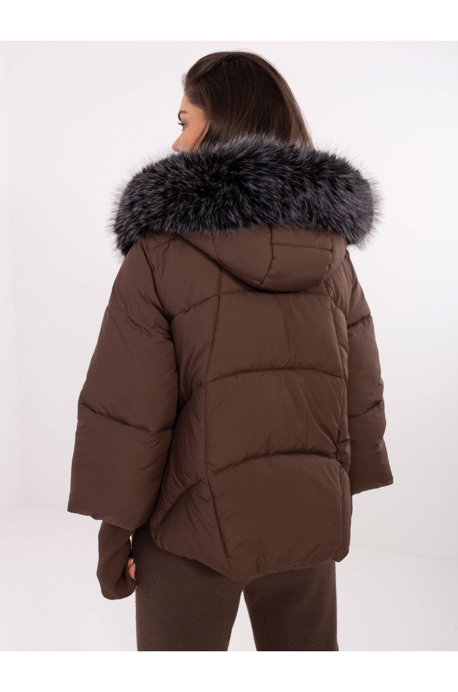 Geaca dama iarna maro cu gluga si blana eco Solenne 2 - jojofashion.ro
