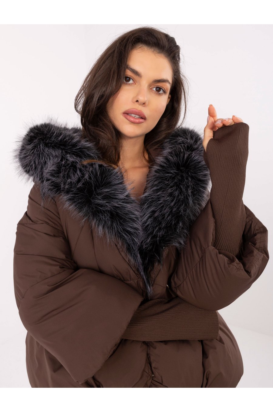 Geaca dama iarna maro cu gluga si blana eco Solenne 4 - jojofashion.ro