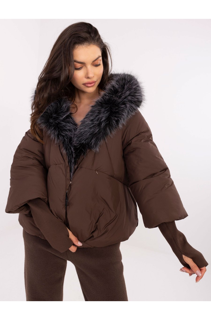 Geaca dama iarna maro cu gluga si blana eco Solenne 5 - jojofashion.ro