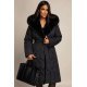 Geaca dama lunga neagra matlasata cu gluga si blana eco Eira 2 - jojofashion.ro