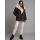 Geaca dama de iarna parka neagra scurta cu blanita eco bej si gluga Sydney 2 - jojofashion.ro