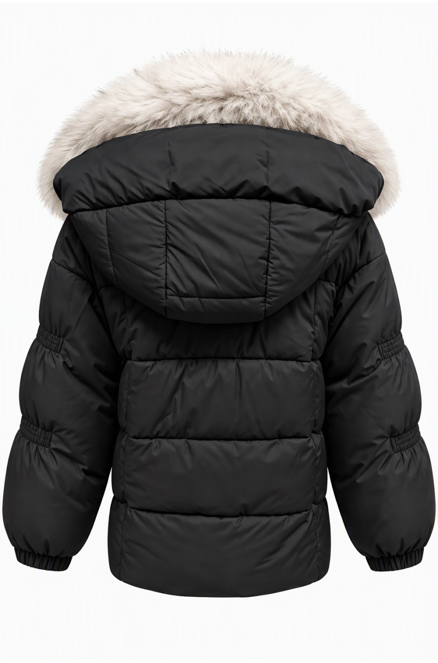 Geaca dama de iarna parka neagra scurta cu blanita eco bej si gluga Sydney 2 - jojofashion.ro