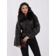 Geaca dama piele eco scurta maro cu guler din blana si centura Yuki 2 - jojofashion.ro