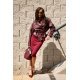 Geaca dama piele eco scurta burgundy cu cordon LorinaR 4 - jojofashion.ro