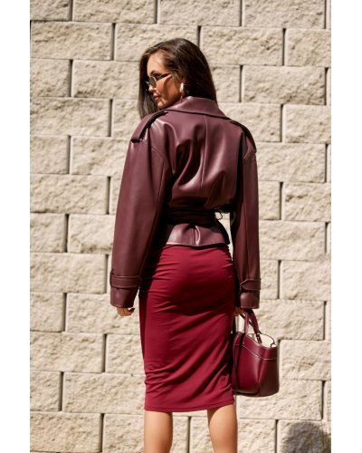 Geaca dama piele eco scurta burgundy cu cordon LorinaR Geci dama, Geaca dama piele eco scurta burgundy cu cordon LorinaR - jojofashion.ro