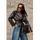 Geaca dama piele eco scurta maro cu cordon in talie LorinaR 2 - jojofashion.ro