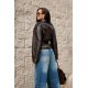 Geaca dama piele eco scurta maro cu cordon in talie LorinaR 3 - jojofashion.ro