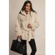 Geaca de iarna din blana eco bej tip cojoc cu gluga si cordon Alizeea 2 - jojofashion.ro