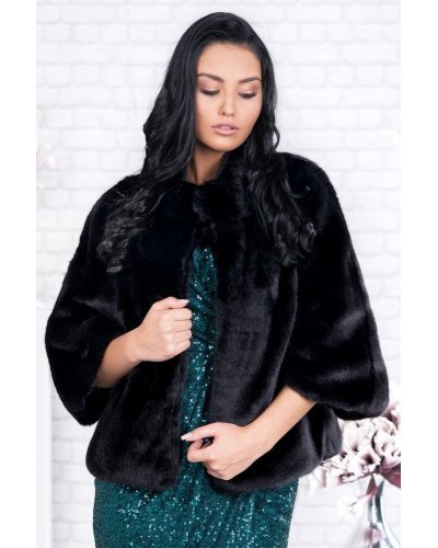 Capa dama blana eco neagra plus size Per Donna Kami - jojofashion.ro