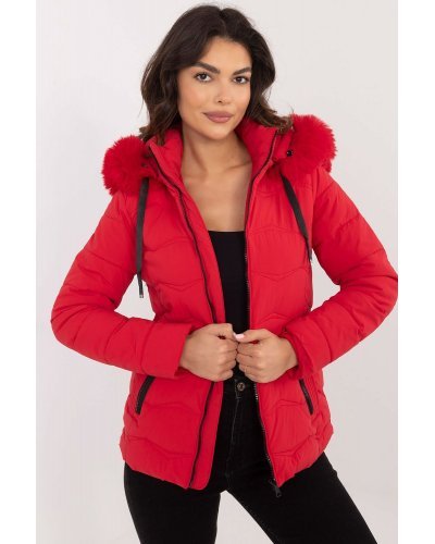 Geaca dama de iarna matlasata, rosie, cu gluga si blanita, Idana Geci dama, Geaca dama de iarna matlasata, rosie, cu gluga si blanita, Idana - jojofashion.ro