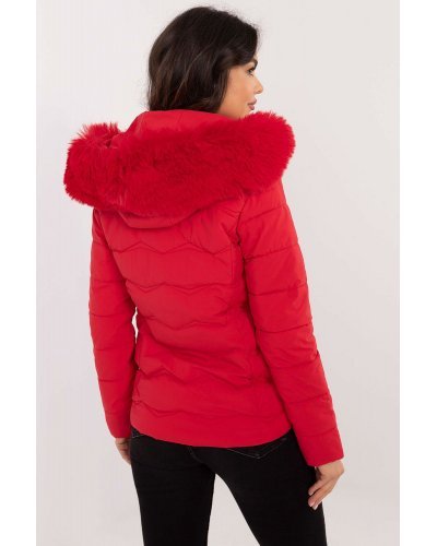 Geaca dama de iarna matlasata, rosie, cu gluga si blanita, Idana Geci dama, Geaca dama de iarna matlasata, rosie, cu gluga si blanita, Idana - jojofashion.ro