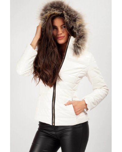 Geaca dama alba lacuita cu gluga si blanita Annika Geci dama, Geaca dama alba lacuita cu gluga si blanita Annika - jojofashion.ro