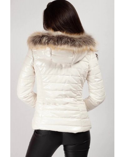 Geaca dama alba lacuita cu gluga si blanita Annika Geci dama, Geaca dama alba lacuita cu gluga si blanita Annika - jojofashion.ro