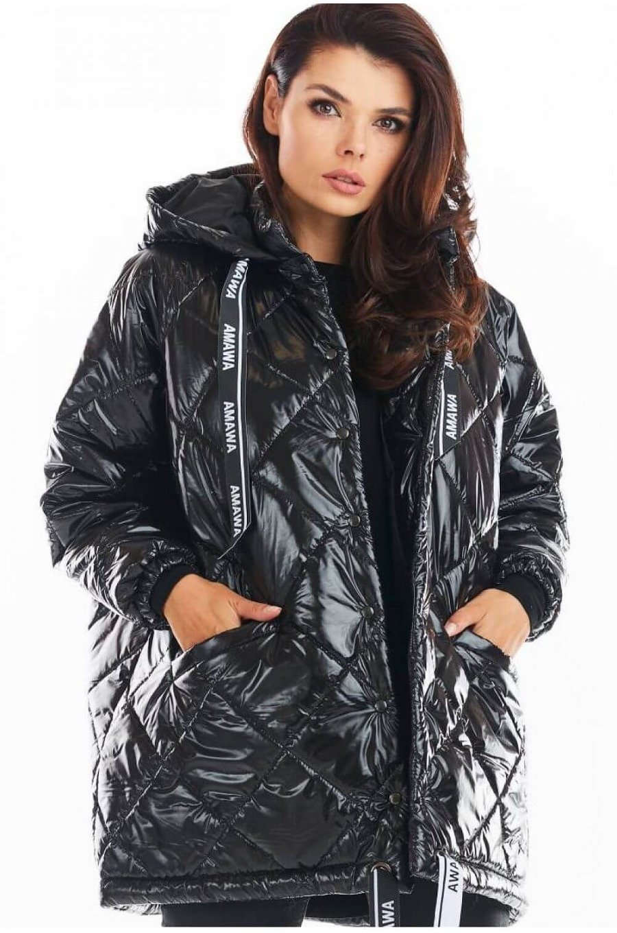 Geaca dama de iarna matlasata, lucioasa, neagra, cu gluga, Bianca Geaca dama de iarna matlasata, lucioasa, neagra, cu gluga, Bianca 1 - jojofashion.ro
