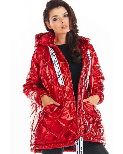 Geaca dama de iarna, matlasata, lucioasa, rosie, cu gluga, Bianca Geaca dama de iarna, matlasata, lucioasa, rosie, cu gluga, Bianca - jojofashion.ro