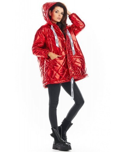 Geaca dama de iarna, matlasata, lucioasa, rosie, cu gluga, Bianca Geaca dama de iarna, matlasata, lucioasa, rosie, cu gluga, Bianca - jojofashion.ro