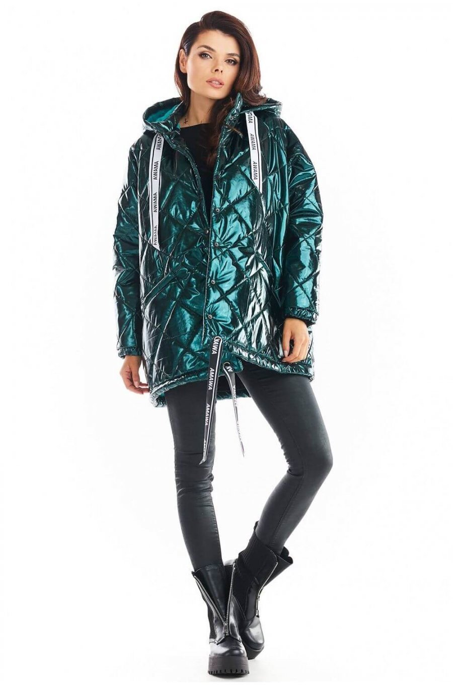 Geaca dama de iarna, lucioasa, verde, cu gluga, Bianca Geaca dama de iarna, lucioasa, verde, cu gluga, Bianca 4 - jojofashion.ro