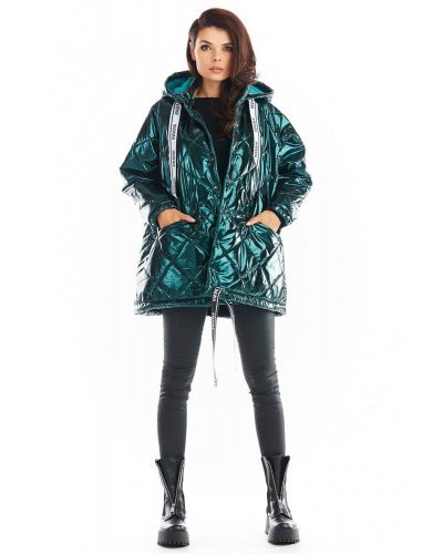 Geaca dama  de iarna, lucioasa, verde, cu gluga, Bianca Geaca dama  de iarna, lucioasa, verde, cu gluga, Bianca - jojofashion.ro
