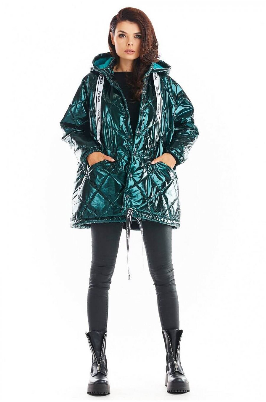 Geaca dama de iarna, lucioasa, verde, cu gluga, Bianca Geaca dama de iarna, lucioasa, verde, cu gluga, Bianca 2 - jojofashion.ro