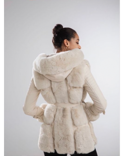 Geaca dama de iarna cu blanita bej si gluga Vilma Geci dama, Geaca dama de iarna cu blanita bej si gluga Vilma - jojofashion.ro