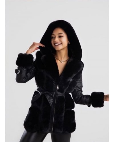 Geaca dama de iarna din piele eco cu blanita Vilma Geci dama, Geaca dama de iarna din piele eco cu blanita Vilma - jojofashion.ro