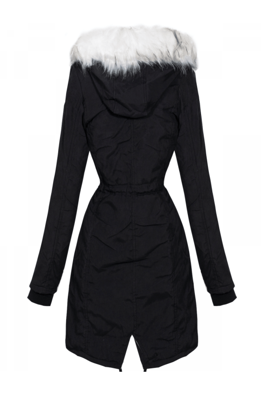 Geaca dama de iarna neagra cu blanita alba Paola 2 - jojofashion.ro