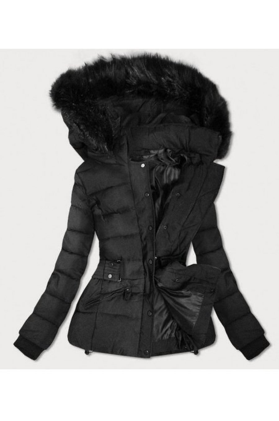 Geaca dama de iarna neagra cu gluga si blanita Kajsa 2 - jojofashion.ro