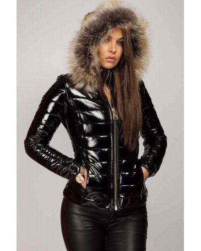 Geaca dama de iarna neagra lacuita cu blanita Annika Geci dama, Geaca dama de iarna neagra lacuita cu blanita Annika - jojofashion.ro