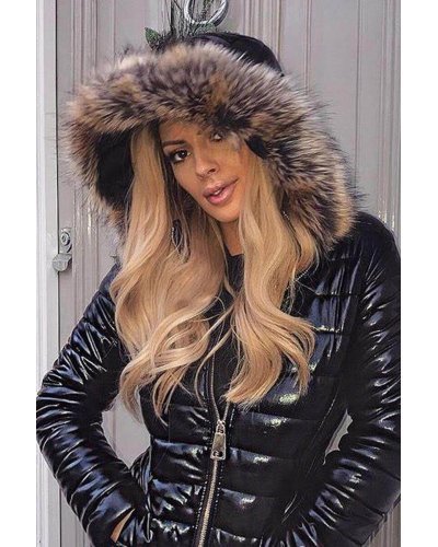 Geaca dama de iarna neagra lacuita cu blanita Annika Geci dama, Geaca dama de iarna neagra lacuita cu blanita Annika - jojofashion.ro